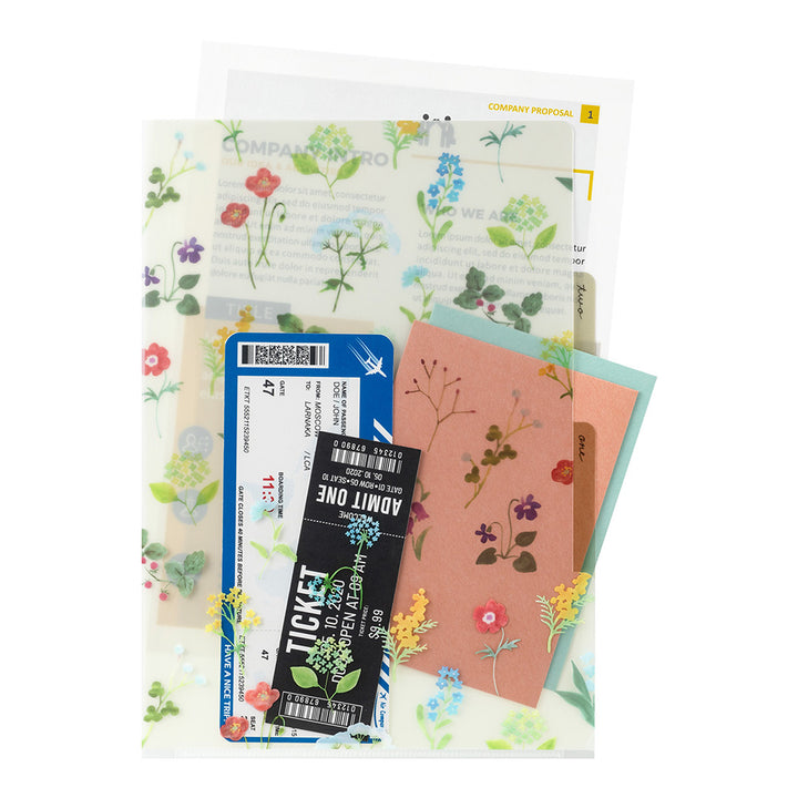 Midori 3 Pockets Clear A4 Folder - Flowers C