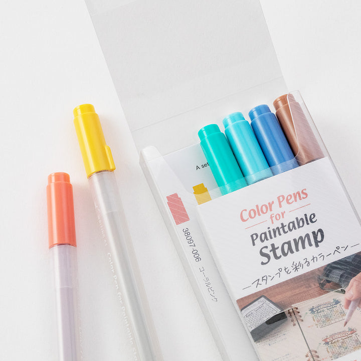 Midori Color Pens set of 6 pcs for Paintable Stamp - Happiness