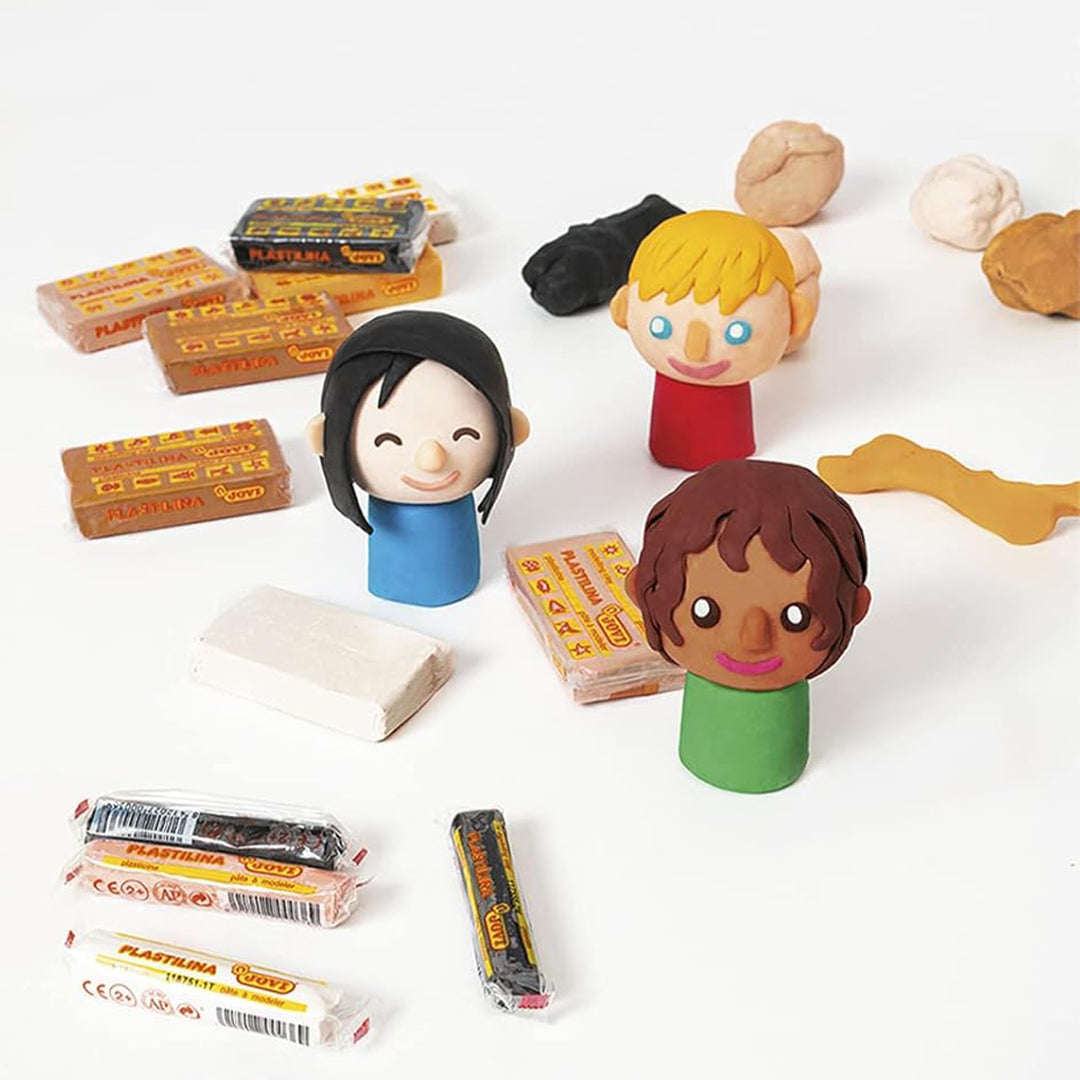 Jovi Plastilina Shades of Skin Colour Multicultural Non-Drying Modelling Clay for Art &amp; Craft, Pack of 6 Bars - 50gms Each for Fine Motor Skills Moulding Pottery Sculpting with Dough