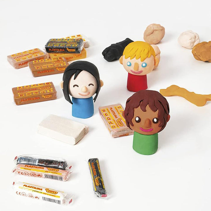 Jovi Plastilina Shades of Skin Colour Multicultural Non-Drying Modelling Clay for Art &amp; Craft, Pack of 6 Bars - 50gms Each for Fine Motor Skills Moulding Pottery Sculpting with Dough