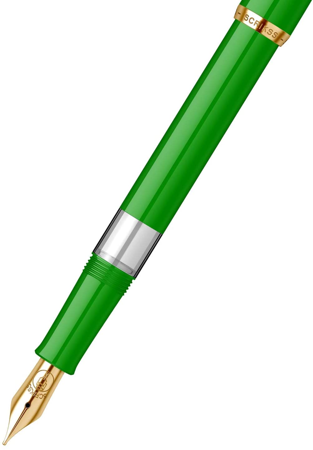 Scrikss | 419 Legendary | Fountain Ink Pen | Medium Nib | Gold Plated | Glossy Green Barrel