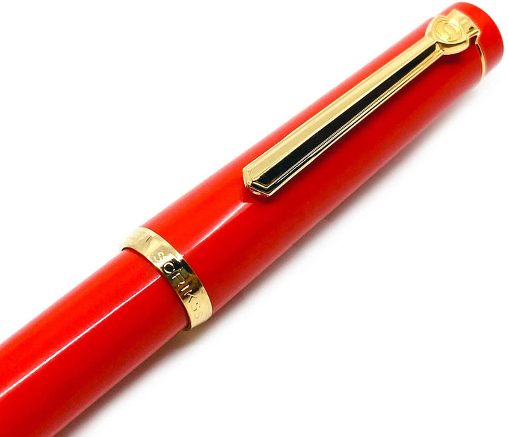 Scrikss | 419 Legendary | Fountain Ink Pen | Medium Nib |Gold Plated | Glossy Red Barrel