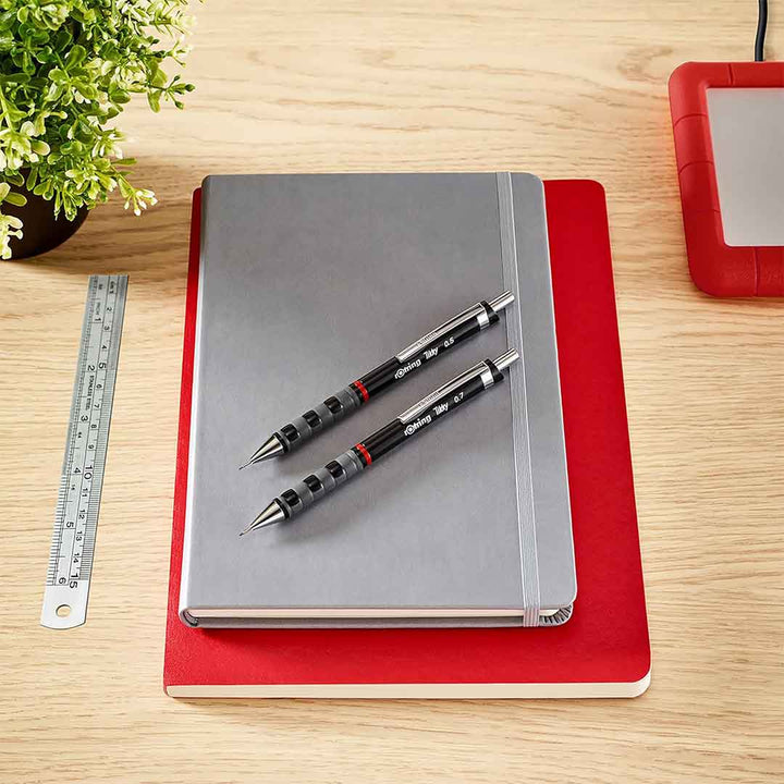Rotring | Tikky | Mechanical Pencil, Ballpoint, Eraser &amp; Lead Refills Set | HB Lead, 0.5 mm Pencil | Medium Point Pen | Black Barrel | Lightweight with Rubberised Grip