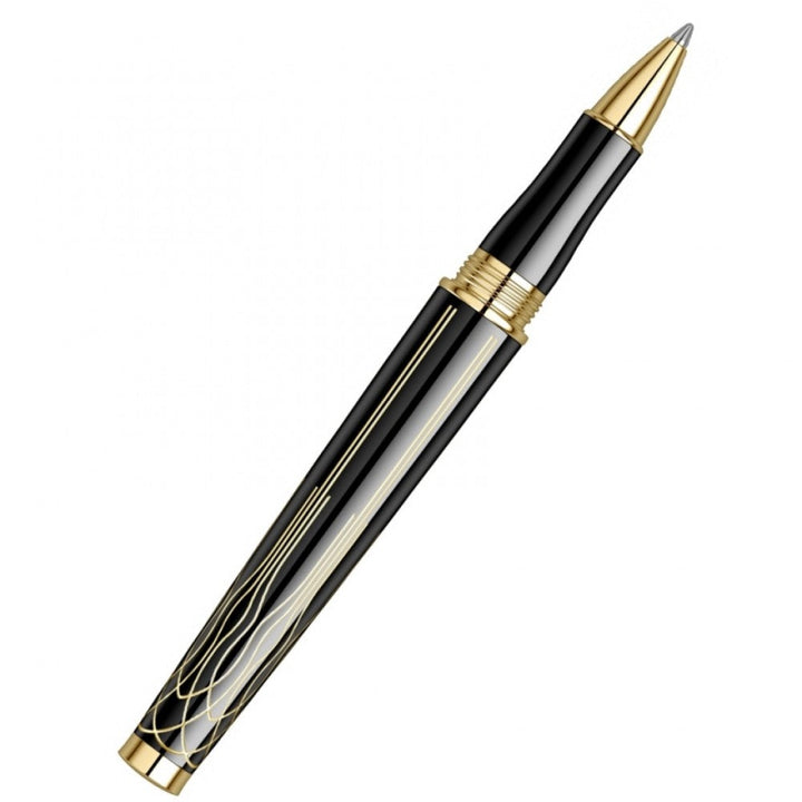 Scrikss Heritage 23k Gold Plated Engraved Design Rollerball Pen | Glossy Black