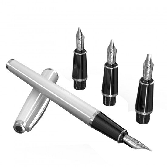 Scrikss | Calligraphy | Pen Set | White Acrylic Carbon Fiber | Medium, 1.1mm, 1.5mm, 2.3mm Nib - penpencilink
