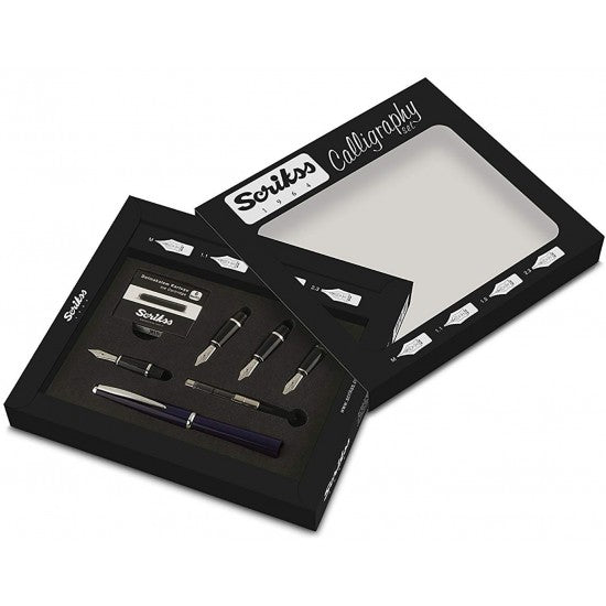Scrikss | Calligraphy | Pen Set | Blue | Medium, 1.1mm, 1.5mm, 2.3mm Nib - Aarcaai