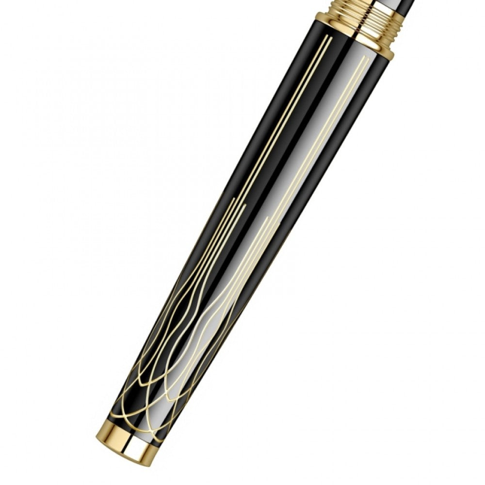 Scrikss Heritage 23k Gold Plated Engraved Design Rollerball Pen | Glossy Black