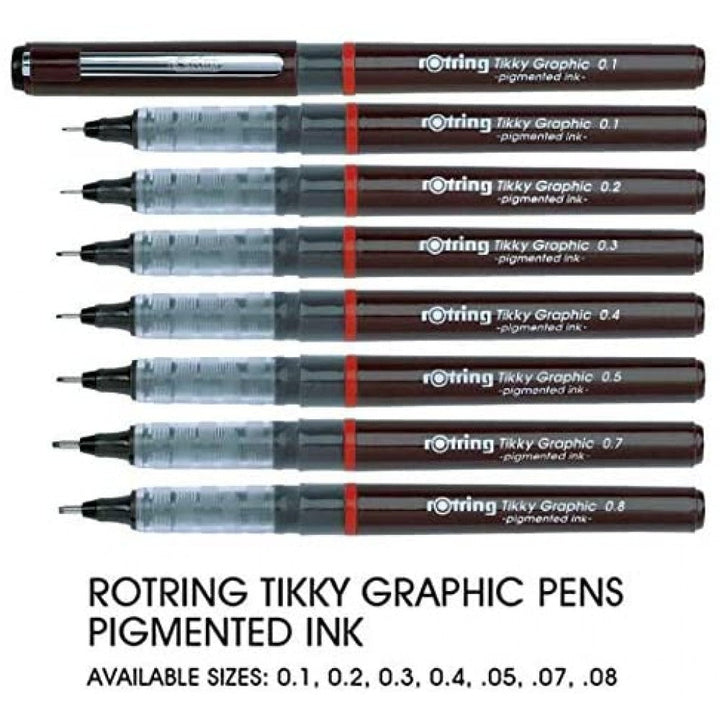 Rotring | Tikky | Graphic Fineliner | Black Pigmented Lightfast | Pack of 12pieces | 0.3mm