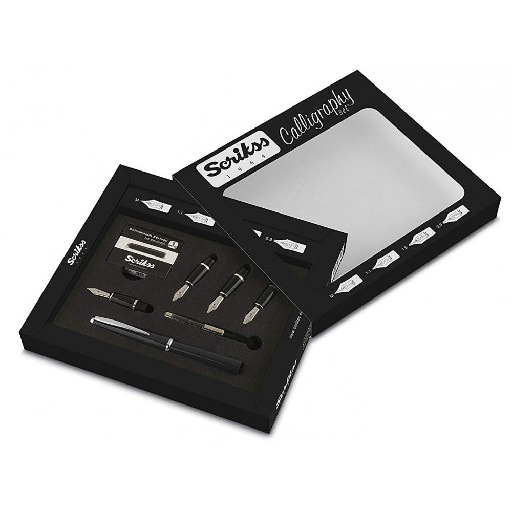 Scrikss | Calligraphy | Pen Set | Black | Medium, 1.1mm, 1.5mm, 2.3mm Nib - Aarcaai