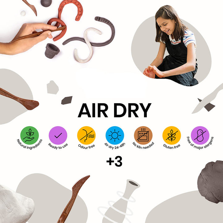 Jovi European Air-Dry Modeling Pure White Clay 3 Packets - Each Pack of 250 Grams for Sculpting Pottery Art &amp; Craft Handicraft Educational Purpose Fine Motor Skills