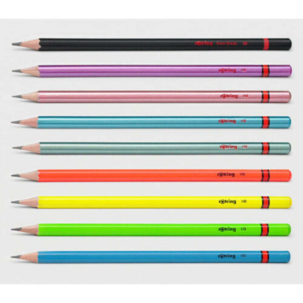 Rotring | Woodcase | HB Graphite Pencil | Metallic Assorted Colours | Blister Pack of 4 Wooden Pencils