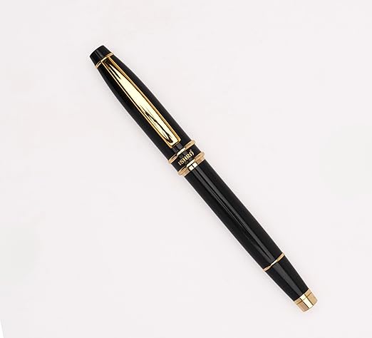 ISHRA Black Roller Ball Pen With Gold Trims| Blue Ink