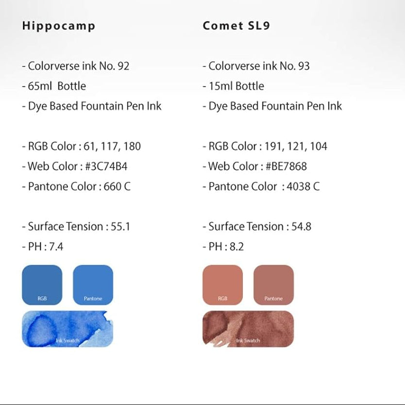 Colorverse Season 7 | Blue | Fountain Pen Ink Bottled | Eye On The Universe | Hippocamp &amp; Comet SL9 Ink Set
