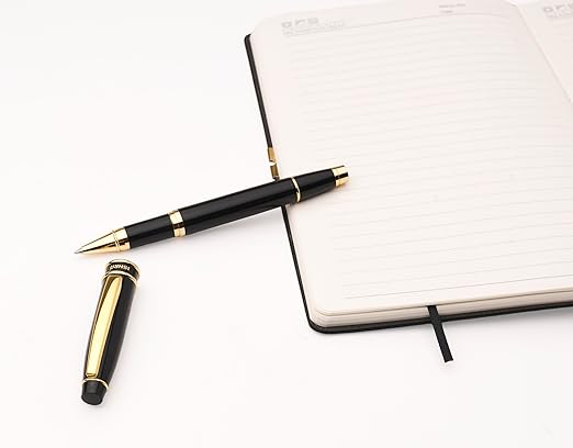 ISHRA Black Roller Ball Pen With Gold Trims| Blue Ink