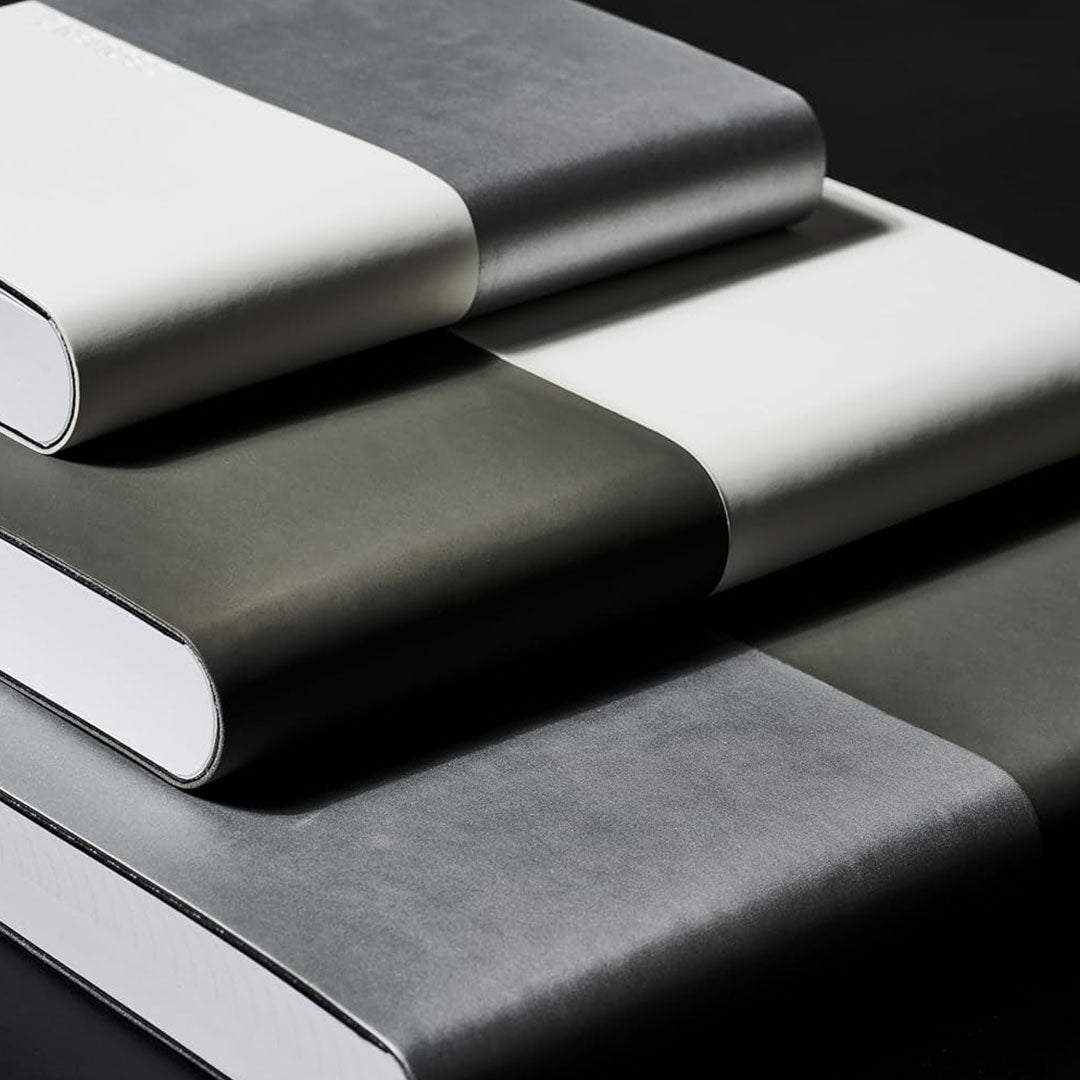 Zequenz A5 &amp; A6 Size Notebook Set Pack of 2 Squared &amp; Blank Acid Free Paper 400 Pages Each Book 70GSM 360 Degree Flexibility 100% Handmade Basic Plus Series Silver Grey Book