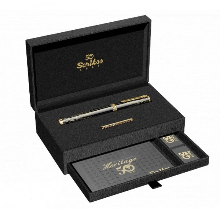 Scrikss Heritage 23k Gold Plated Engraved Design Rollerball Pen | Glossy Black