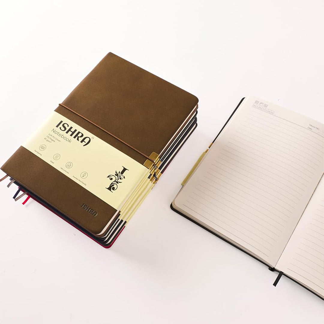 ISHRA A5 Size Ruled Notebook | Ideal Note Book Journal Diary for Work Office Writing Journaling Note Taking Travel | Green Soft Cover| 172 Pages | 80gsm | Fountain Pen Friendly Paper