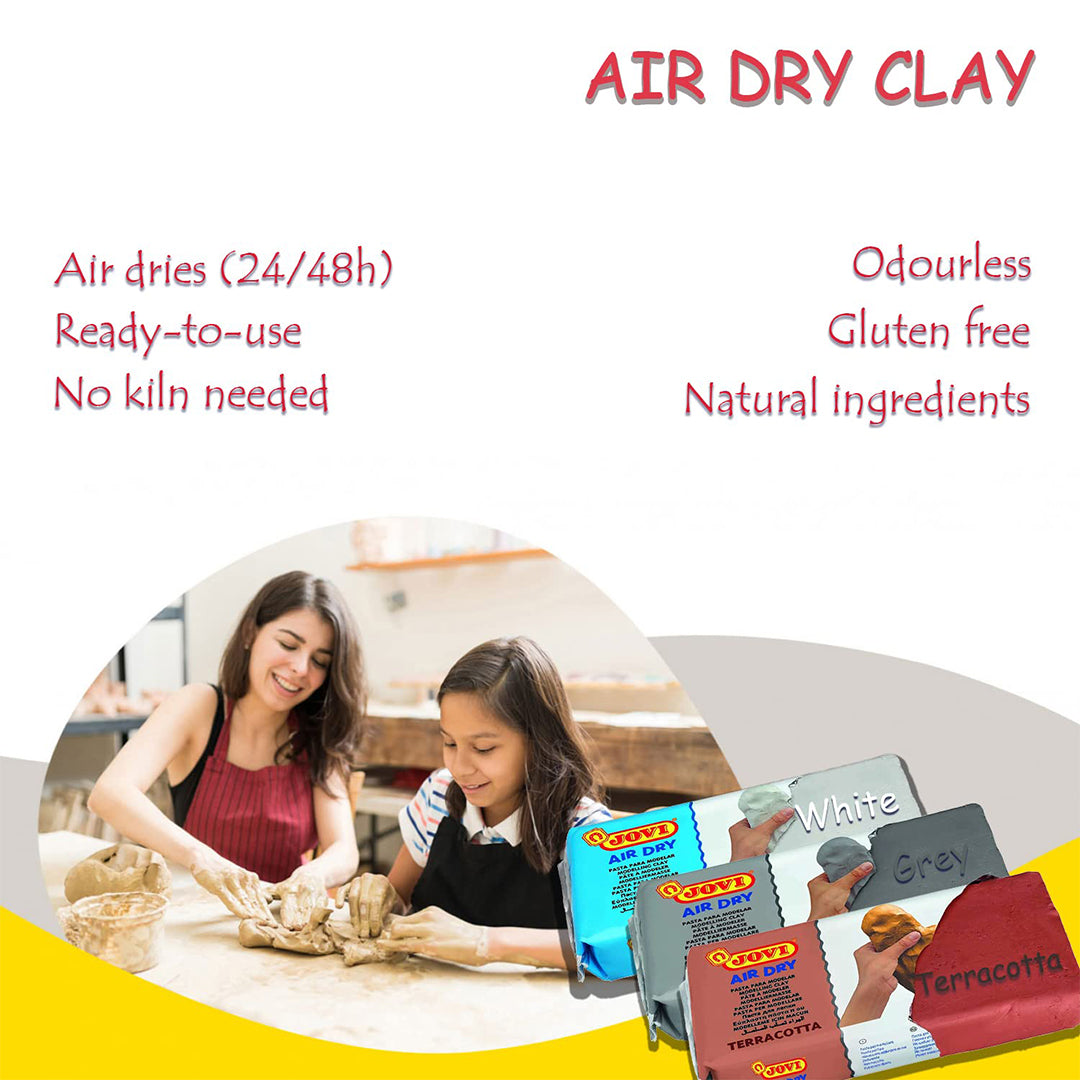 Jovi European Air-Dry Modeling Stone Grey Clay 2 Packets - Each Pack of 250 Grams for Sculpting Pottery Art &amp; Craft Handicraft Educational Purpose Fine Motor Skills