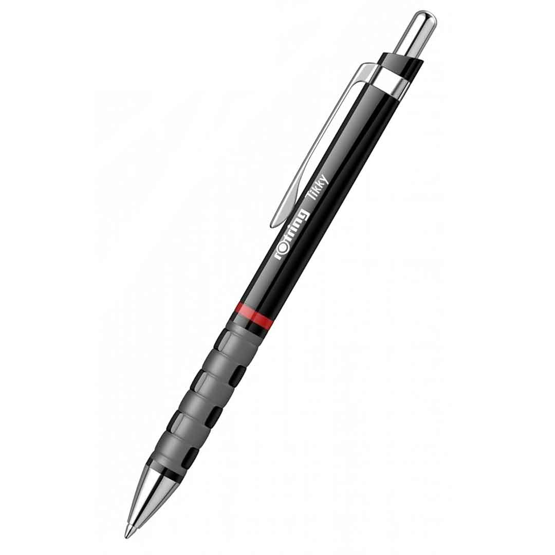 Rotring | Tikky | Mechanical Pencil, Ballpoint, Eraser &amp; Lead Refills Set | HB Lead, 0.5 mm Pencil | Medium Point Pen | Black Barrel | Lightweight with Rubberised Grip