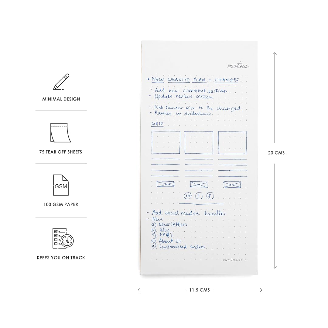 7mm Between the Lines | 75 Leaves | Minimal Dot Grid Notepad | Pack of 2