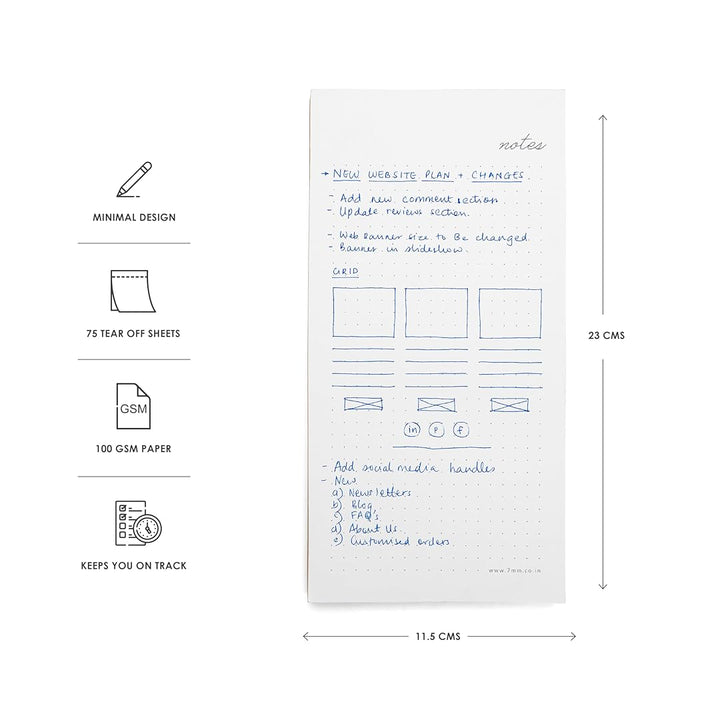 7mm Between the Lines | 75 Leaves | Minimal Dot Grid Notepad | Pack of 2