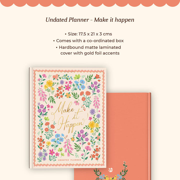 7mm Between the Lines | Annual Undated Planner | Make It Happen | Peach