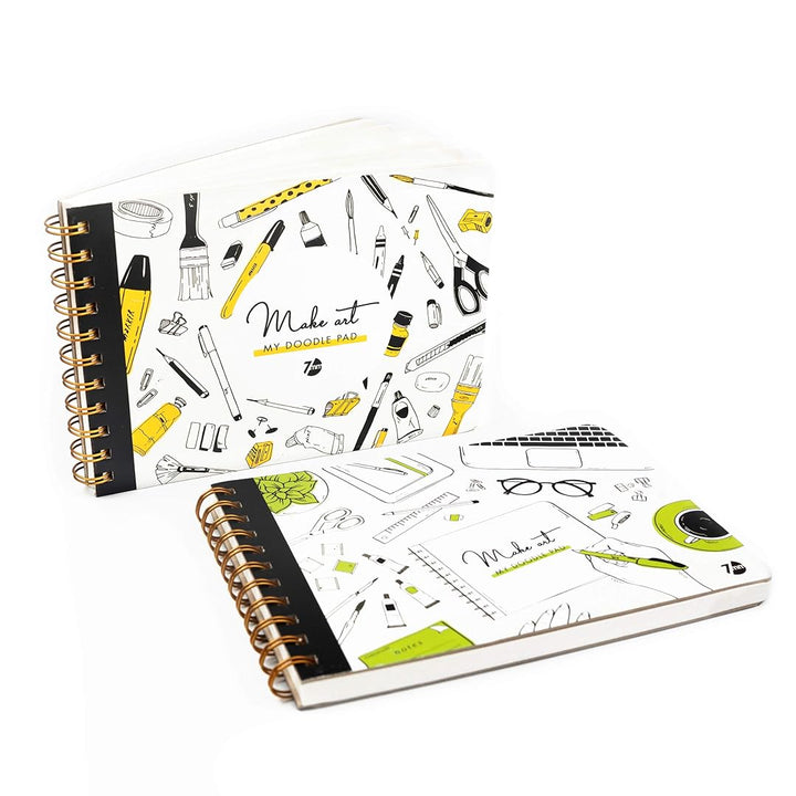 7mm Between the Lines | Doodle Pad | Spiral Art Journal | Sketch Pad | Mustard & Olive | Pack of 2