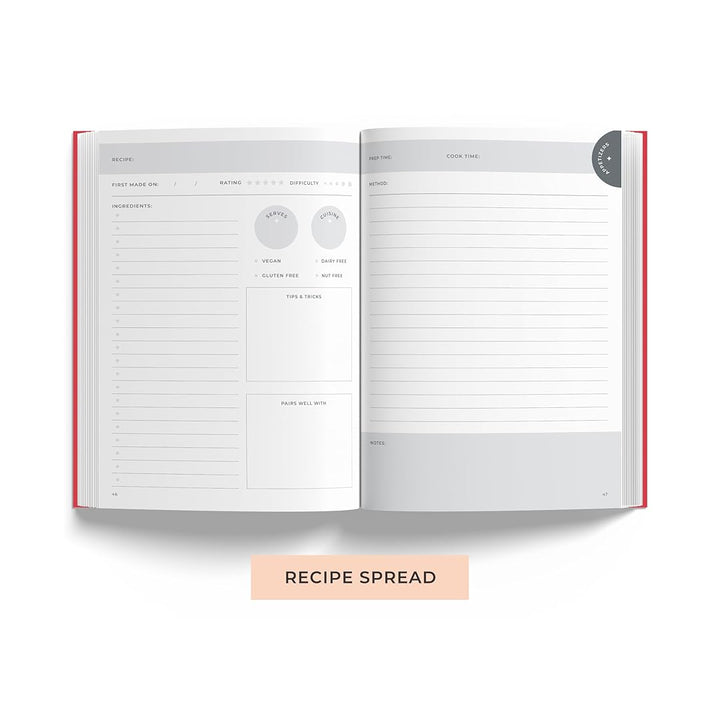 7mm Between the Lines | Recipe Journal | A5 Size | 4 Sticker Sheets | Hardbound and Laminated | Spoonfuls of Love | Maroon
