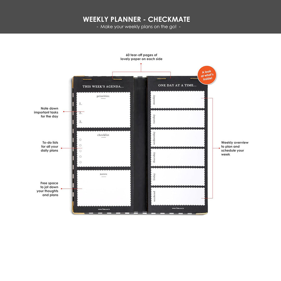 7mm Between the Lines | Weekly Planner | Checkmate | Printed Hardbound Notepad | 120 Leaves