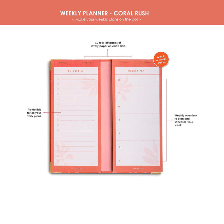 7mm Between the Lines | Weekly Planner | Coral Rush | Printed Hardbound Notepad | 120 Leaves