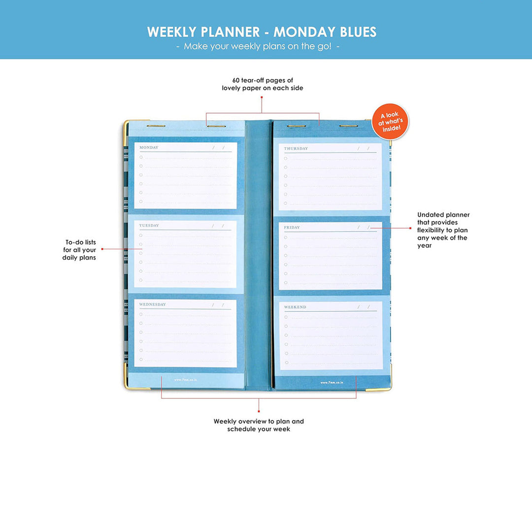 7mm Between the Lines | Weekly Planner | Monday Blues | Printed Hardbound Notepad | 120 Leaves