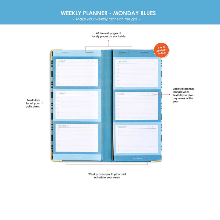 7mm Between the Lines | Weekly Planner | Monday Blues | Printed Hardbound Notepad | 120 Leaves