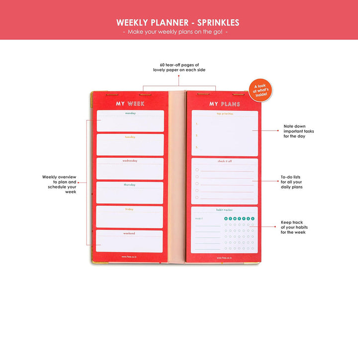7mm Between the Lines | Weekly Planner | Sprinkles | Printed Hardbound Notepad | 120 Leaves