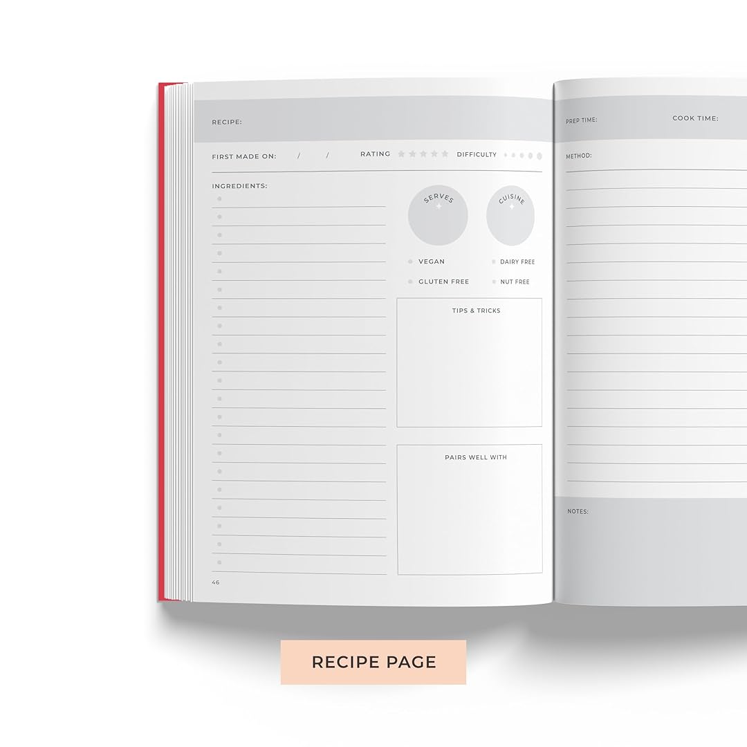 7mm Recipe Journal | A5 Size | 4 Sticker Sheets | Hardbound and Laminated | Made with Love | Light Pink