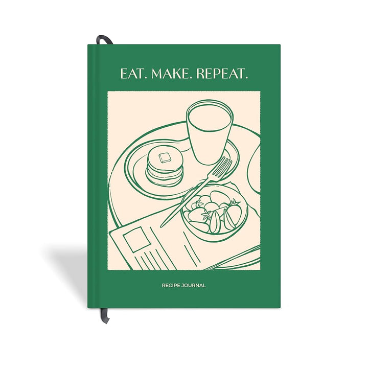 7mm Recipe Journal | Eat Make Repeat | A5 Size | Hardbound and Laminated | Dark Green