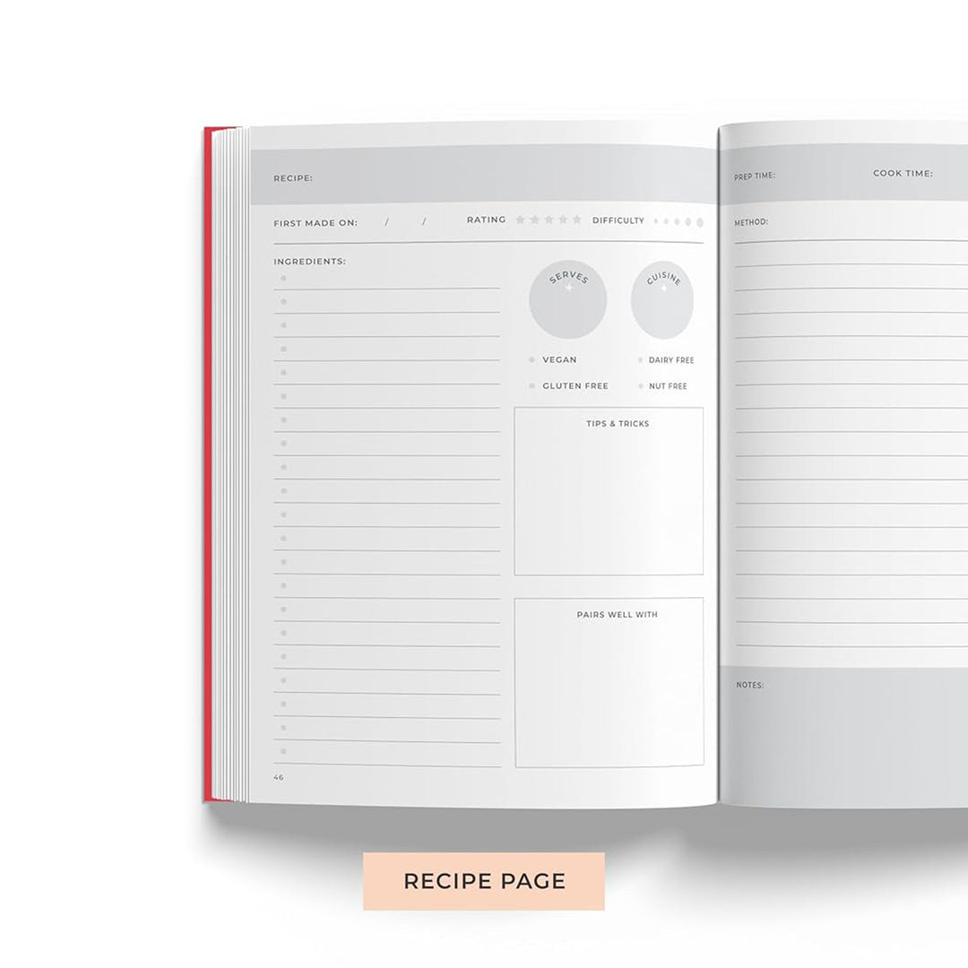 7mm Recipe Journal | Make your own Recipe and Cook Book | A5 Size | Hardbound and Laminated | Coral