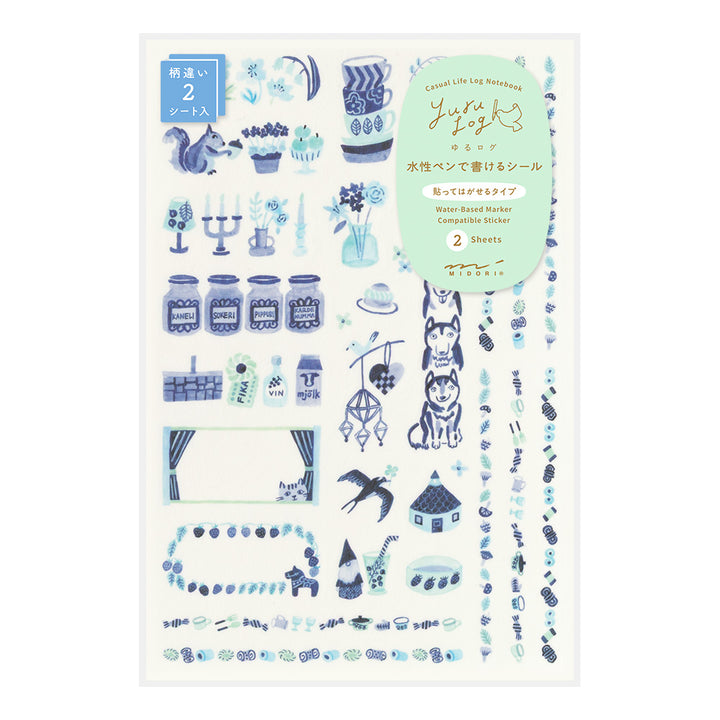 Midori Yuru Log Decoration Sticker 2 Sheets - Blue Nordic