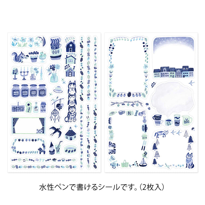 Midori Yuru Log Decoration Sticker 2 Sheets - Blue Nordic