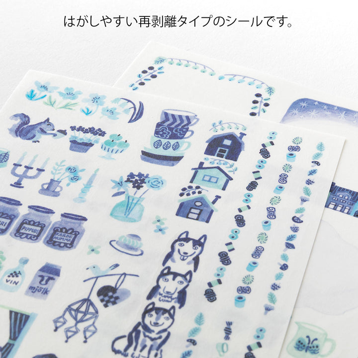 Midori Yuru Log Decoration Sticker 2 Sheets - Blue Nordic