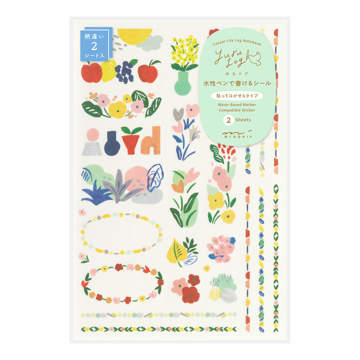 Midori Yuru Log Decoration Sticker 2 Sheets - Motif Textile
