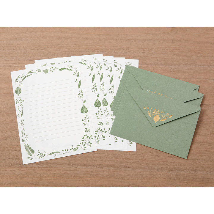 Midori Letter Set 507 Foil Stamped Envelopes - Leaves