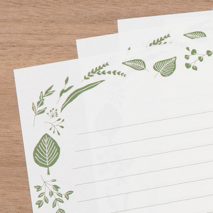 Midori Letter Set 507 Foil Stamped Envelopes - Leaves