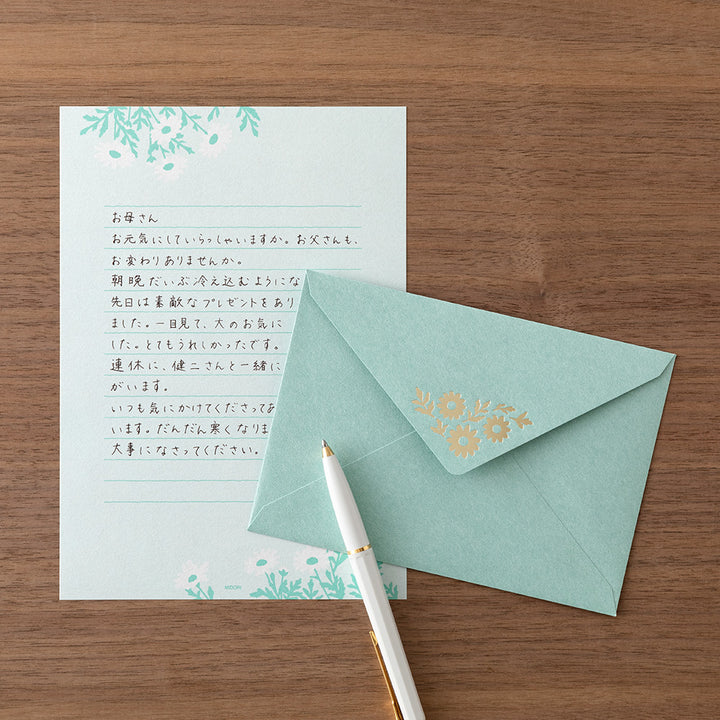 Midori Letter Set 515 Foil-stamped envelopes - Marguerite Daisy