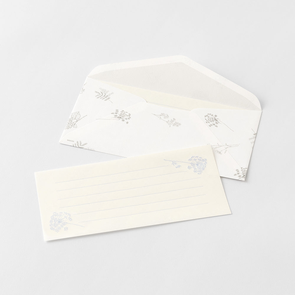 Midori Message Letter Set with Envelope Floral Washi Paper - White