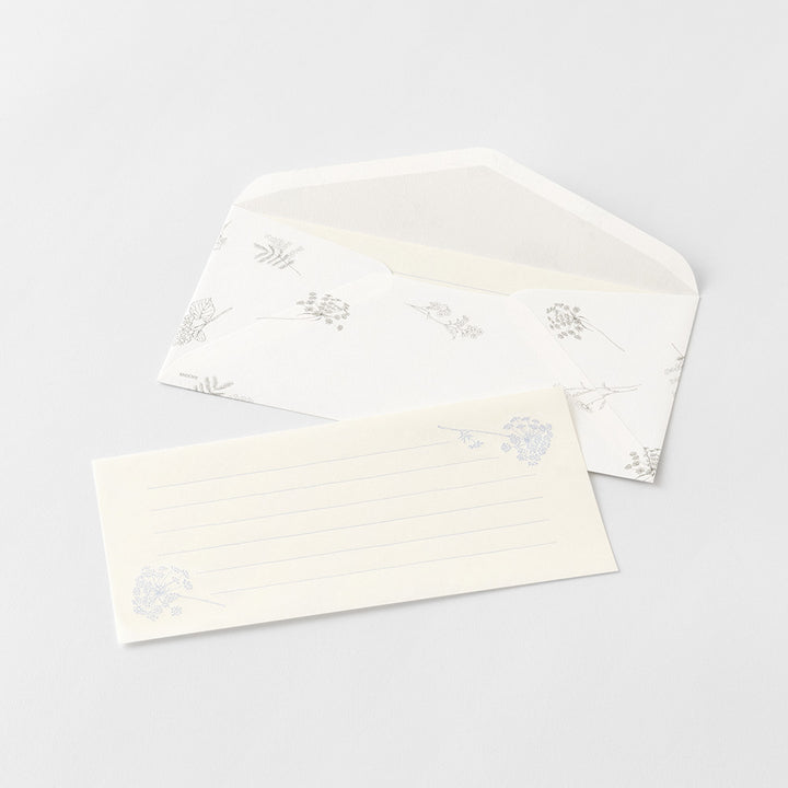 Midori Message Letter Set with Envelope Floral Washi Paper - White