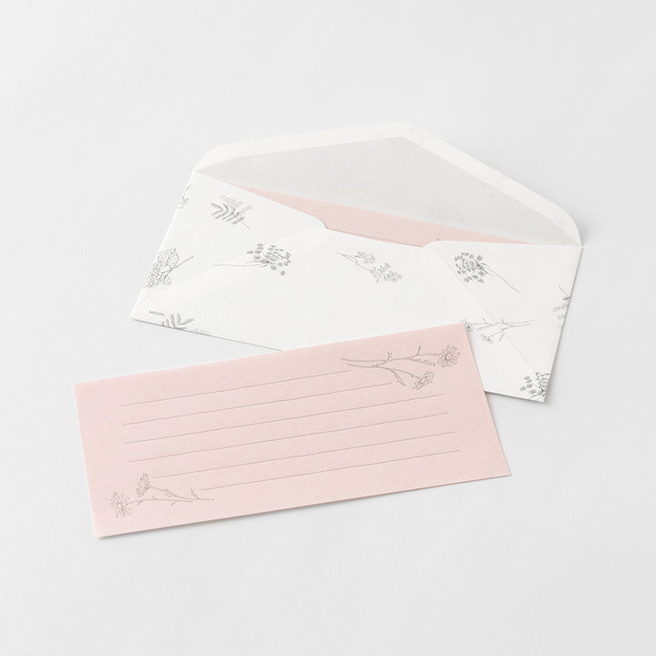 Midori Message Letter Set with Envelope Floral Washi Paper - Pink