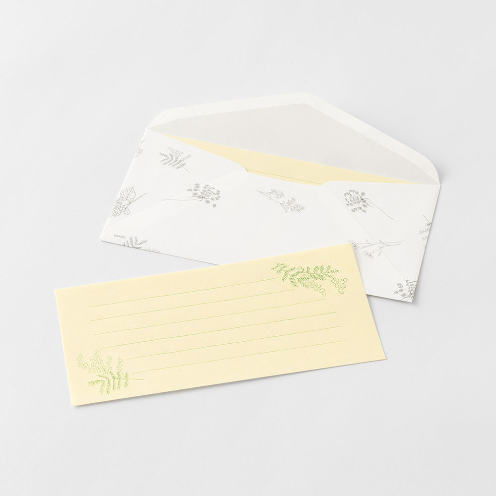 Midori Message Letter Set with Envelope Floral Washi Paper - Yellow