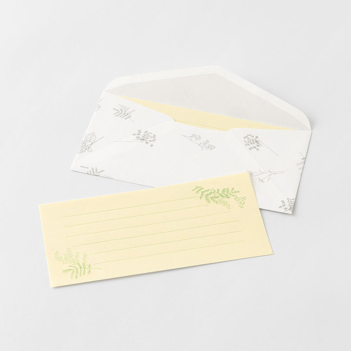 Midori Message Letter Set with Envelope Floral Washi Paper - Yellow