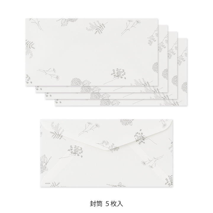 Midori Message Letter Set with Envelope Floral Washi Paper - Green