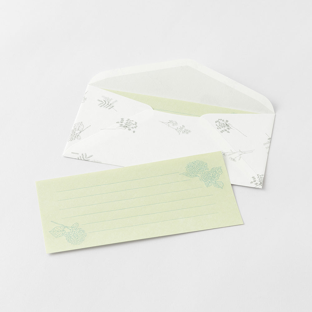 Midori Message Letter Set with Envelope Floral Washi Paper - Green